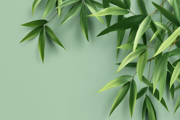 Obraz premium 緑の竹の葉と和風のコピースペース背景