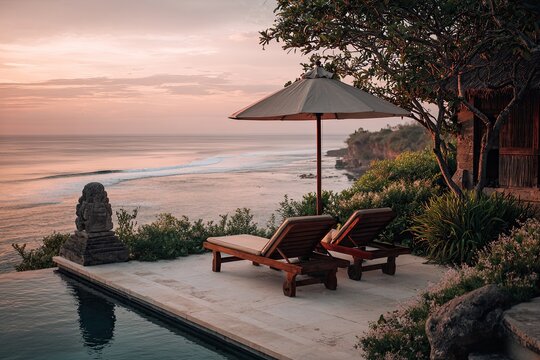 Sunset ocean view from a clifftop poolside - Powered by Adobe