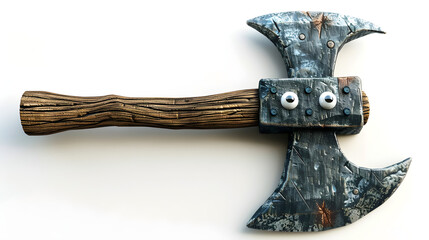 Cartoon Double-Bladed Axe with Googly Eyes
