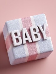 A pastel gift box with the word 'BABY' displayed prominently.