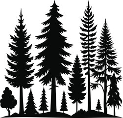 Fototapeta premium Pine Trees vector trees set. Tree icons are set in a modern flat style. Vector silhouette