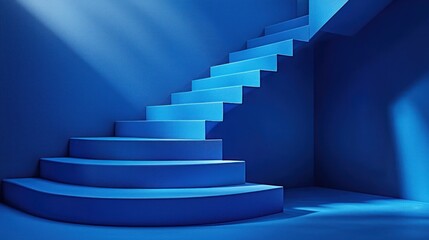 Fototapeta premium Blue stairs curve upward, light descends
