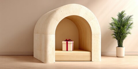 Stylish gift presentation in a modern minimalist setting.