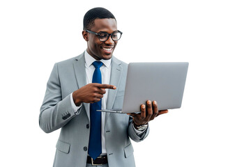 African businessman with laptop isolated on white