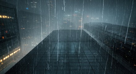 Rainy Metropolis Rooftop View