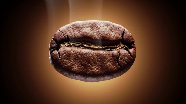 Close-up video of roastery coffee beans, with gentle rotating movements and realistic smoke effects, showing the detailed texture of the coffee beans.