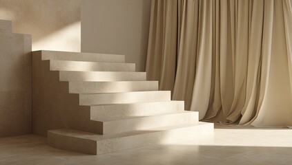 Beige minimalist staircase in a sunlit room
