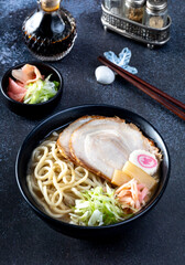 Shoyu ramen noodle with pork and egg - Japanese food style