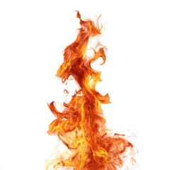 Fiery Orange and Yellow Flames Isolated on White Background: Intense, Dynamic Fire Stock Photo