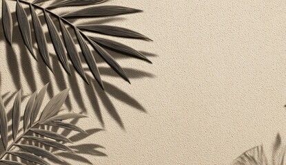 Beige background with shadows of palm leaves