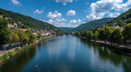 Fototapeta premium Panoramic view of a river flowing through a valley