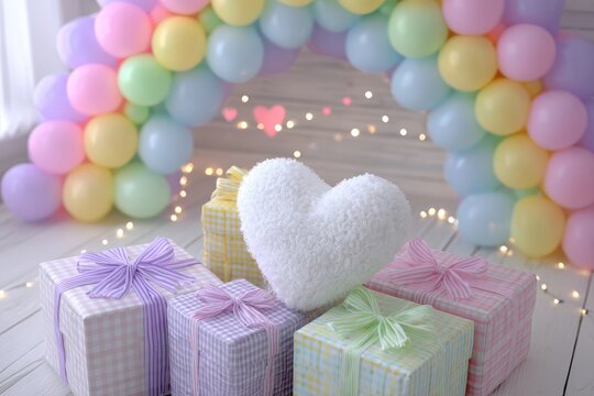 Brightly colored balloons and gifts for a joyful celebration.