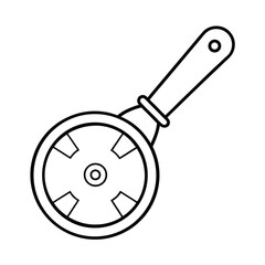 Outline illustration of a pizza cutter with a circular blade for advertising banners