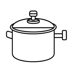 Detailed line art illustration of a pressure cooker with valve and handles