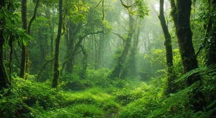 Lush misty rainforest