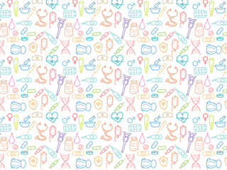 Background or pattern with Medical theme. With doodle style. For layout, website, graphic design.
