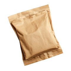 Two brown paper packaging sachets isolated against a solid white background