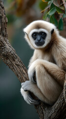 gibbon, animal, mammal, wildlife, nature, zoo, baby, white, wild, tree, sitting, face, fur, animals, forest, young, asia, looking, head, rainforest, brown, pileated gibbon, lar, thailand