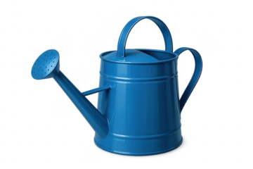 Blue metal watering can isolated on transparent background