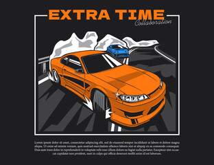 street drive adventure vector illustration with 90s car graphic idea