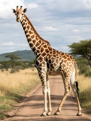 Obraz premium Giraffe Walking on Savannah Path
