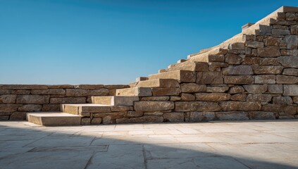 Stone steps ascending a wall under a clear sky