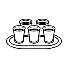 Clean outline vector illustration of a serving tray with multiple cups