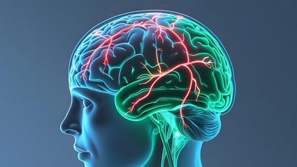 Visual representation of brain scan highlighting neural pathways and activity
