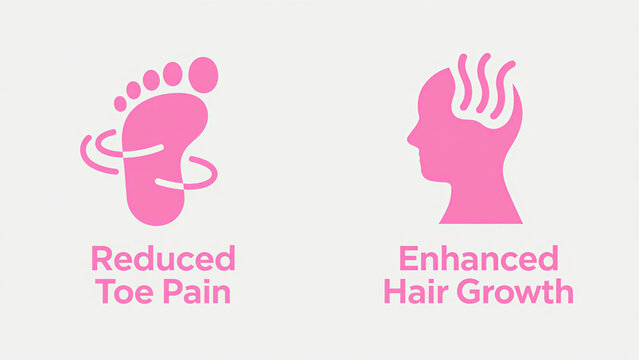 Pink icon, representing reduced toe pain and enhanced hair growth, used for foot care and hair health scenarios.