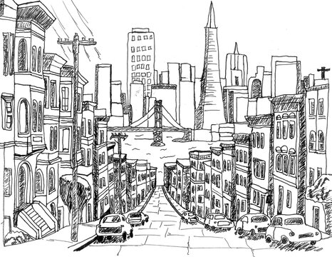 sketch of city street