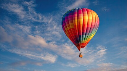 Naklejka premium Colorful hot air balloon floats in a vast blue sky