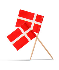 Small paper flags of Denmark on white background