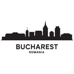 Fototapeta premium Bucharest skyline horizontal banner. Bucharest, Romania. Vector template for your design. Vector black silhouette. with white background
