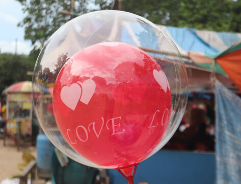Romantic Love Balloon with Hearts and Text
