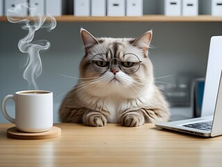 funny meme cat with laptop