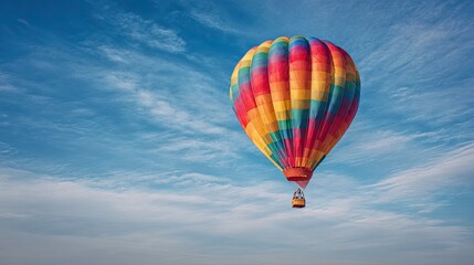 Obraz premium Colorful hot air balloon floats in a partly cloudy sky