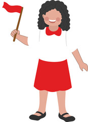 Girl Holding Indonesia Flag to Celebrate Independence Day