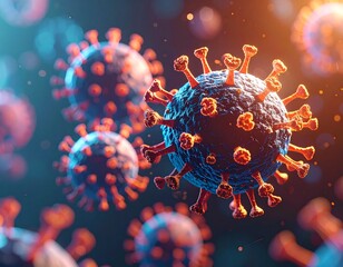 3D Model of Virus Particles Under Microscope – Immunology and Medical Concept