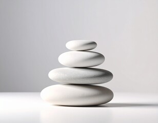 Minimal Zen Stones Stack on Clean White Background – Balance and Wellness Concept