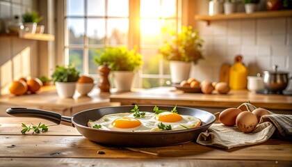 Fried eggs on a kitchen counter (1)