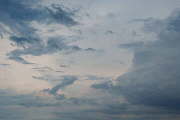 Gentle blue-pink clouds. Morning. Universal photo. Sky texture. Horizontal.