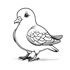 Cute Cartoon Pigeon Illustration in Black and White.