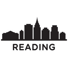Naklejka premium Reading skyline horizontal banner. Reading, Pennsylvania. Vector template for your design. Vector black silhouette. with white background