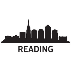 Obraz premium Reading skyline horizontal banner. Reading, Pennsylvania. Vector template for your design. Vector black silhouette. with white background