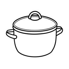 Simple line drawing of a soup pot with lid and side handle