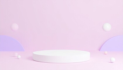 Empty cylinder podium on minimal background. Abstract minimal scene with geometrical forms. Design for product presentation. 3D rendering.