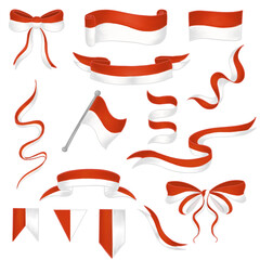 Set of Indonesia flag elements illustrations