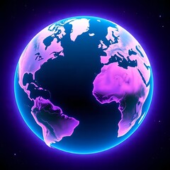 A bright image of Earth from space, glowing against a purple and blue background. Earth, space, and color create a stunning cosmic display. Earth and space in a harmonious backdrop.