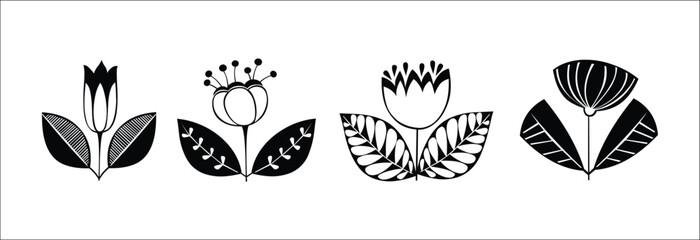 Flowers icon set. Flowers isolated on transparent background. Flowers in modern simple. Cute round flower plant nature collection. Vector illustrator.