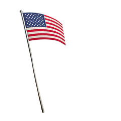 Waving american flag on a pole isolated on transparent background